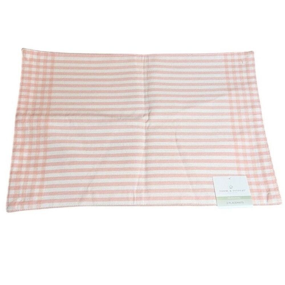 Room & Retreat Pink Striped Pastel Placemats NEW Easter Spring Whimsical Set-2